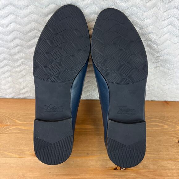 Trotters Womens Liz Tassel Loafers Navy Leather Brown Comfort Flat Shoes Sz 8M - Picture 10 of 11